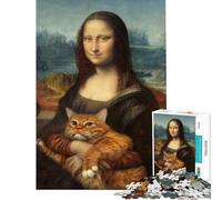 Rompecabezas de 1000 Piezas para Adultos diseño de la Mona Lisa Meme del Gato desafiante para completar Ideal para armar y Decorar el hogar Juguetes para Mayores de 14 años 38x52cm