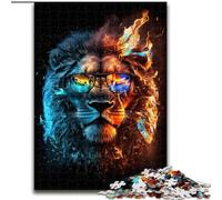 Rompecabezas de 1000 Piezas para Adultos, diseño de león Colorido con Gafas, de Madera, decoración para el hogar 50x75cm, Ideal para Adolescentes