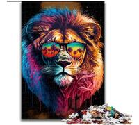 Rompecabezas de 1000 Piezas para Adultos, diseño de león Colorido con Gafas, de Madera, Ideal como decoración o Regalo de cumpleaños, 50x75cm, Ideal para cumpleaños, Vacaciones, Navidad y Halloween