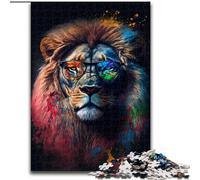 Rompecabezas de 1000 Piezas para Adultos, diseño de león Colorido con Gafas, Hecho de Madera, Actividad Divertida para el hogar, 50x75cm, decoración artística DIY, Regalo de cumpleaños