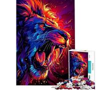 Rompecabezas de 1000 Piezas para Adultos diseño de león neón Rugido Ideal para Juegos Familiares Un desafío difícil cumpleaños y Navidad (tamaño 38x26cm)