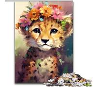 Rompecabezas de 1000 Piezas para Adultos,diseño de Leopardo bebé de Colores,Hecho de Madera Un Regalo Ideal para la diversión Familiar 50x75cm Ideal para decoración del hogar,Entrenamiento Mental