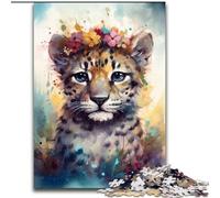 Rompecabezas de 1000 Piezas para Adultos, diseño de Leopardo bebé de Madera, Padres, Parejas y Amigos a Partir de 14 años, 50x75cm, Ideal para Juegos interactivos Familiares