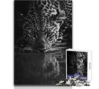 Rompecabezas de 1000 Piezas para Adultos, diseño de Leopardo Bebiendo Agua en Blanco y Negro Juego Educativo y Divertido de Actividades de Aprendizaje Cualquier ocasión 50x75cm