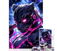 Rompecabezas de 1000 piezas para adultos diseño de leopardo negro animal guerrero decoración del hogar gran regalo juego práctico con piezas de formas aleatorias totalmente entrelazadas tamaño 50x75cm