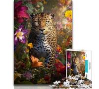 Rompecabezas de 1000 Piezas para Adultos, diseño de Leopardo y Flores, difícil de superar Cada Pieza es única Diversión Familiar desafiante (tamaño 38x26cm)