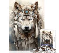 Rompecabezas de 1000 Piezas para Adultos diseño de Lobo ártico Espiritual Ideal para Decorar el hogar Regalo de cumpleaños Juego Imposible Cada Pieza es única Tamaño: 38x26cm