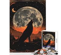 Rompecabezas de 1000 Piezas para Adultos diseño de Lobo Aullando Cartas del Tarot Juguetes para decoración del hogar Regalo de cumpleaños Juego Educativo con póster y Hoja de Trivia a Juego 50x75cm