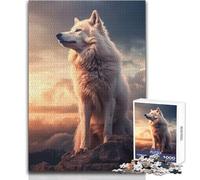 Rompecabezas de 1000 Piezas para Adultos, diseño de Lobo Blanco al Atardecer, para Disfrutar de un Tiempo de Ocio Tranquilo, Ajuste Estable, Corte preciso, tamaño del Juguete: 38x26cm