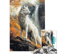 Rompecabezas de 1000 Piezas para Adultos diseño de Lobo Blanco Junto a una Cascada Ideal para armar analizar y desarrollar la lógica Un Gran Regalo para los Amantes de los Juegos (tamaño 38x26cm)