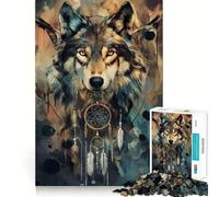 Rompecabezas de 1000 Piezas para Adultos,diseño de Lobo Bohemio atrapasueños,Juego de ingenio,Regalo Ideal para Relajarse y divertirse en cumpleaños 38x26cm