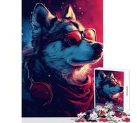 Rompecabezas de 1000 Piezas para Adultos diseño de Lobo ciberpunk neón decoración del hogar Juguetes Regalo de cumpleaños Juego Imposible Cada Pieza es única Tamaño: 38x26cm