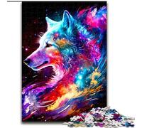 Rompecabezas de 1000 Piezas para Adultos, diseño de Lobo Colorido de Madera, decoración del hogar 50x75cm, Ideal para Adolescentes