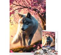 Rompecabezas de 1000 Piezas para Adultos diseño de Lobo en Flor de Cerezo Juguete Educativo Gran Regalo y Juego Familiar Actividades Divertidas en casa tamaño 50x75cm