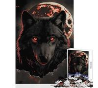 Rompecabezas de 1000 Piezas para Adultos diseño de Lobo Luna Oscura Nubes Rojas Juguete Educativo Regalo Divertido Juegos educativos colección de Artistas Bellas Artes tamaño 38x52cm
