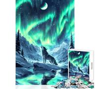 Rompecabezas de 1000 Piezas para Adultos diseño de Lobo nórdico Aurora Boreal Juguetes antiestrés Regalos geniales para Juegos educativos Entrena tu Cerebro y Tus Manos tamaño 50x75cm