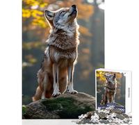 Rompecabezas de 1000 Piezas para Adultos diseño de Lobo sobre una Roca musgosa Juegos Familiares Mejora el Amor Entre Parejas tamaño 38x26cm