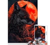 Rompecabezas de 1000 Piezas para Adultos diseño de Lobo y Luna roja Ideal para Hacer uno Mismo Amigo Secreto Ideal para Mejorar el Amor en Pareja tamaño 50x75cm