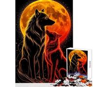 Rompecabezas de 1000 Piezas para Adultos diseño de Lobos y Luna ardiente Ideal para Decorar el hogar Regalo para Mujeres y Hombres Juego de ingenio difícil y desafiante tamaño 50x75cm
