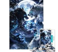 Rompecabezas de 1000 Piezas para Adultos diseño de Lucha Entre Lobos y luz de Luna Juguete Intelectual Juego Familiar Ideal para Parejas Amantes de los Juegos (tamaño 50x75cm)