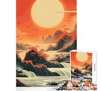 Rompecabezas de 1000 Piezas para Adultos diseño de Luna Paisaje japonés decoración del hogar Juguetes Ideas de Regalo Juego Familiar con Piezas de Formas aleatorias Totalmente entrelazadas 38x52cm