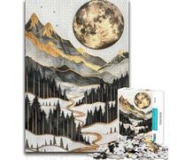 Rompecabezas de 1000 Piezas para Adultos, diseño de Luna sobre montañas, Juego Educativo Familiar, Ideas de Regalo educativas, 38x52cm (1000 Piezas)