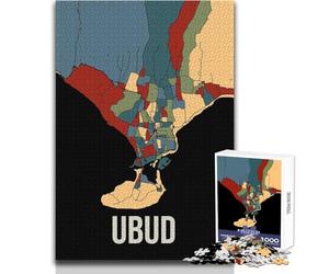 Rompecabezas de 1000 Piezas para Adultos, diseño de Mapa de la Ciudad de Ubud, Indonesia, Bali, Color Tierra, Juego Educativo de Aprendizaje, Juguetes antiestrés, tamaño 38x26cm