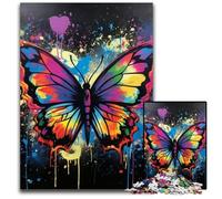Rompecabezas de 1000 Piezas para Adultos, diseño de Mariposas y grafitis, de Madera, Ideal como Juego de desafío Mental para Adolescentes y familias, 50x75cm/19,68x29,52 Pulgadas.