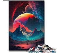 Rompecabezas de 1000 Piezas para Adultos,diseño de montañas de Planetas Coloridos de maderay Año Nuevo,Regalo navideño de 50x75cm para Fiestas,cumpleaños y Noches de Juegos Familiares