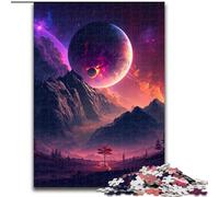 Rompecabezas de 1000 Piezas para Adultos,diseño de montañas de Planetas Coloridos de maderay Año Nuevo,Regalo navideño de 50x75cm para Fiestas,cumpleaños y Noches de Juegos Familiares