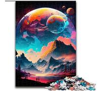 Rompecabezas de 1000 Piezas para Adultos,diseño de montañas de Planetas Coloridos de maderay Año Nuevo,Regalo navideño de 50x75cm para Fiestas,cumpleaños y Noches de Juegos Familiares