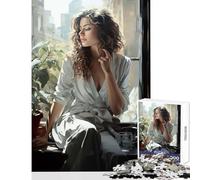 Rompecabezas de 1000 piezas para adultos diseño de mujer sentada cerca de una ventana juguetes antiestrés regalos para mujeres y hombres juego educativo interacción entre padres e hijos tamaño 38x26cm