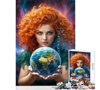 Rompecabezas de 1000 Piezas para Adultos diseño de Mujer sosteniendo la Tierra para decoración del hogar Juguetes Regalo de cumpleaños Juego práctico Actividades Divertidas en casa tamaño 50x75cm