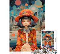Rompecabezas de 1000 Piezas para Adultos diseño de niña con Sombrero Floral Junto al Agua Juguetes antiestrés Regalos para Mujeres y Hombres Juego Educativo interacción Entre Padres e Hijos 50x75cm
