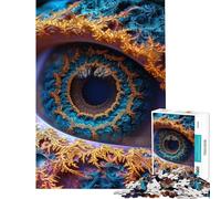 Rompecabezas de 1000 Piezas para Adultos diseño de Ojo Fractal Color Azul y Dorado Juegos Familiares para Adultos Mejora la Memoria cumpleaños y Navidad (tamaño 38x52cm)