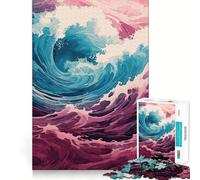 Rompecabezas de 1000 Piezas para Adultos,diseño de Olas Azules y Rosas,Piezas de Corte Limpio,Actividad Cerebral Inteligente,diversión para Momentos de Calma,Regalo artístico de cumpleaños 38x52cm
