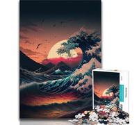 Rompecabezas de 1000 Piezas para Adultos, diseño de Olas del océano japonés, Ideal para aliviar el estrés, Pasar el rato y entretenerse Entre Padres e Hijos (tamaño 75x50cm)