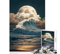 Rompecabezas de 1000 Piezas para Adultos diseño de Olas iluminadas por la Luna Juguetes antiestrés Regalos para Mujeres y Hombres Juego Educativo interacción Entre Padres e Hijos tamaño 38x26cm
