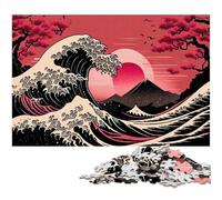 Rompecabezas de 1000 Piezas para Adultos, diseño de Olas japonesas de fantasía, Rompecabezas de Madera de Alta dificultad para Adolescentes, 50x75cm/19,68x29,52 Pulgadas