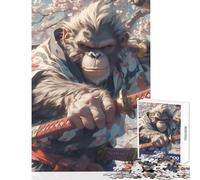 Rompecabezas de 1000 Piezas para Adultos diseño de orangután samurái Ideal para decoración del hogar Regalo de cumpleaños Juego Educativo con póster a Juego y Hoja de Trivia 50x75cm