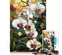 Rompecabezas de 1000 Piezas para Adultos, diseño de orquídea de vitral, Juego de lógica de Ajuste Exacto, Juguete Divertido, Juego de Juego Libre, Regalo de cumpleaños (38x26cm)
