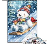Rompecabezas de 1000 Piezas para Adultos, diseño de Oso Blanco esquiando, decoración para el hogar (26x38cm)