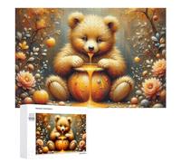 Rompecabezas de 1000 piezas para adultos, diseño de oso de miel, escena otoñal, para adultos, juegos de relajación para diversión familiar, ideal como regalo, 1000 piezas