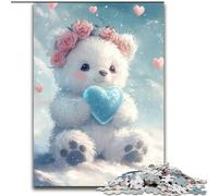 Rompecabezas de 1000 Piezas para Adultos, diseño de Oso de Peluche Blanco, de Madera, 26x38cm, Ideal para el Cerebro, Adolescentes y decoración del hogar