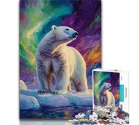 Rompecabezas de 1000 Piezas para Adultos diseño de Oso Polar Aurora para Adolescentes Juego de Preguntas decoración de Pared cumpleaños y Navidad 75x50cm