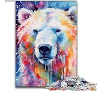 Rompecabezas de 1000 Piezas para Adultos, diseño de Oso Polar en Acuarela, de Madera, Padres, Parejas y Amigos a Partir de 14 años, 50x75cm, Ideal para Jugar en Familia