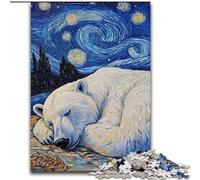 Rompecabezas de 1000 Piezas para Adultos,diseño de Oso Polar y Cielo Nocturno,de Madera, Año Nuevo, 50x75cm,Ideal para Juegos interactivos Familiares