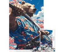 Rompecabezas de 1000 Piezas para Adultos diseño de Oso samurái en Flor Juguete antiestrés Regalo de cumpleaños Juego Relajante y desafiante (tamaño 50x75cm)