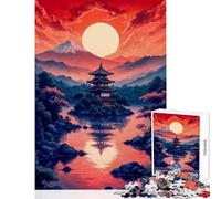 Rompecabezas de 1000 Piezas para Adultos diseño de Pagoda Japonesa al Atardecer Ideal para decoración del hogar Regalo de cumpleaños Juego Educativo con póster y Hoja de Trivia a Juego 38x26cm