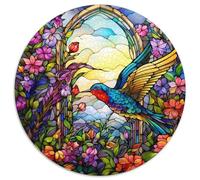 Rompecabezas de 1000 Piezas para Adultos, diseño de pájaro de Vidrio, Redondo, de cartón Adolescentes, Parejas y Amigos, para cumpleaños y Navidad (67,5 x 67,5 cm).
